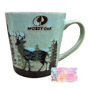 Mossy Oak Deer Buck Wildlife Coffee Mug Teal Blue Speckled Ceramic Hunting Cup